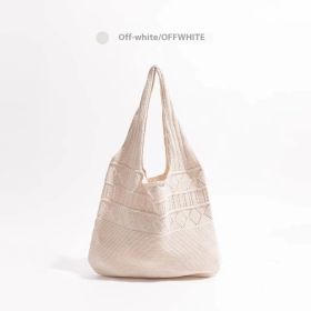 Women's fashionable retro bag, holiday gift, hollowed out knit design, large capacity daily shoulder bag, suitable for college students, white-collar (Color: Off white)