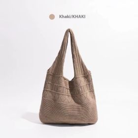 Women's fashionable retro bag, holiday gift, hollowed out knit design, large capacity daily shoulder bag, suitable for college students, white-collar (Color: Khaki color)